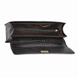 Luxury Giftware by Jere Top Grain Leather Croc Texture Black Briefcase/Messenger Bag with Zip Pocket, Pen Pockets, Key Fob, and Detachable Shoulder Strap