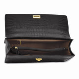 Luxury Giftware by Jere Top Grain Leather Croc Texture Black Briefcase/Messenger Bag with Zip Pocket, Pen Pockets, Key Fob, and Detachable Shoulder Strap