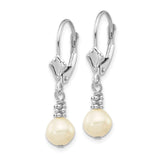 14k White Gold 5-6mm White Semi-round Freshwater Cultured Pearl Dangle Leverback Earrings