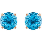 14K Rose Gold 7 mm Natural Swiss Blue Topaz Earrings