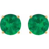 14K Yellow Gold 8 mm Lab-Grown Emerald Earrings