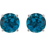 Platinum 8 mm Natural London Blue Topaz Earrings
