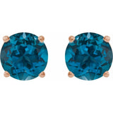14K Rose Gold 7 mm Natural London Blue Topaz Earrings