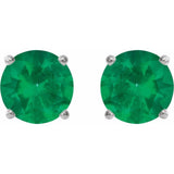 Sterling Silver 8 mm Lab-Grown Emerald Earrings