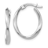 14K White Gold Polished Oval Twist Hoop Earrings