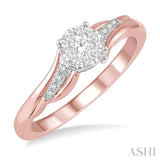 1/5 Ctw Round Shape Arched Split Shank Lovebright Diamond Cluster Ring in 14K Rose and White Gold
