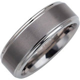 Tungsten 8 mm Satin Finished Band with Ridged Edges Size 8.5