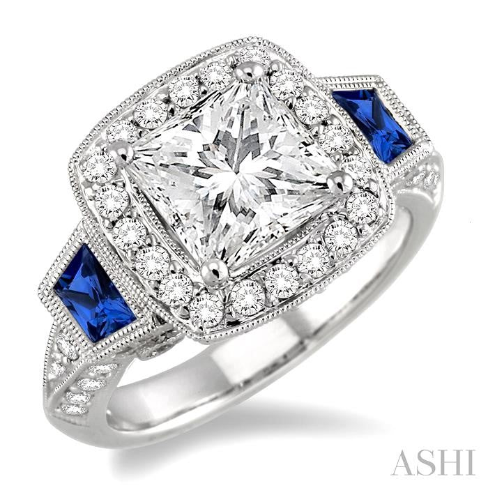 Semi-Mount Gemstone & Halo Diamond Engagement Ring
