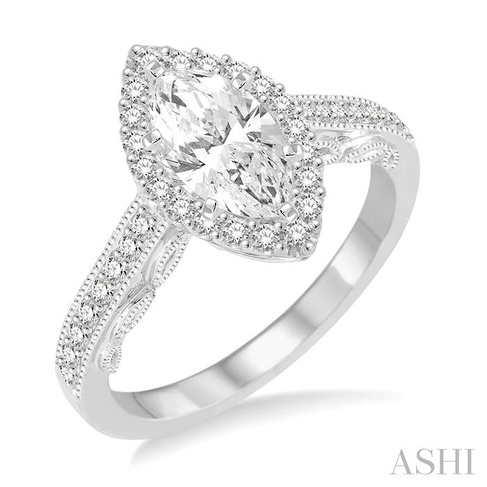 Marquise Shape Semi-Mount Halo Diamond Engagement Ring