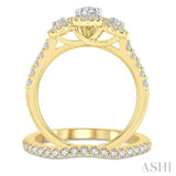 Oval Shape Past Present & Future Halo Diamond Wedding Set