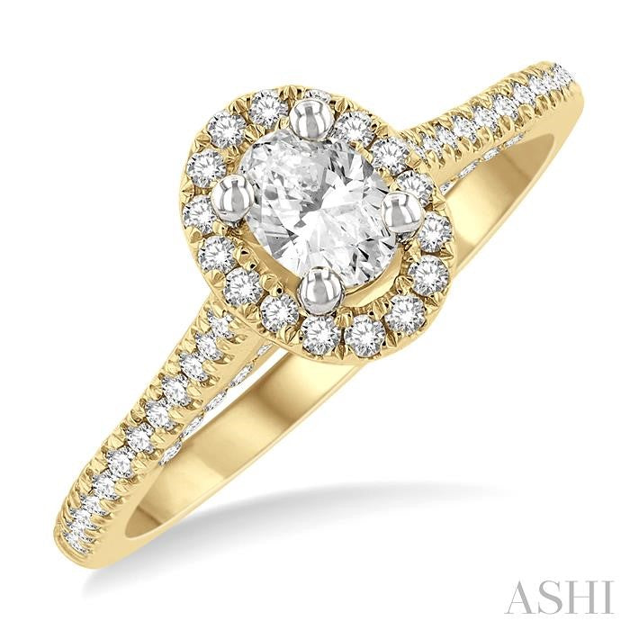 Oval Shape Semi-Mount Halo Diamond Engagement Ring