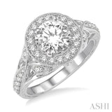 1/2 Ctw Round Diamond Semi-Mount Halo Engagement Ring in 14K White Gold