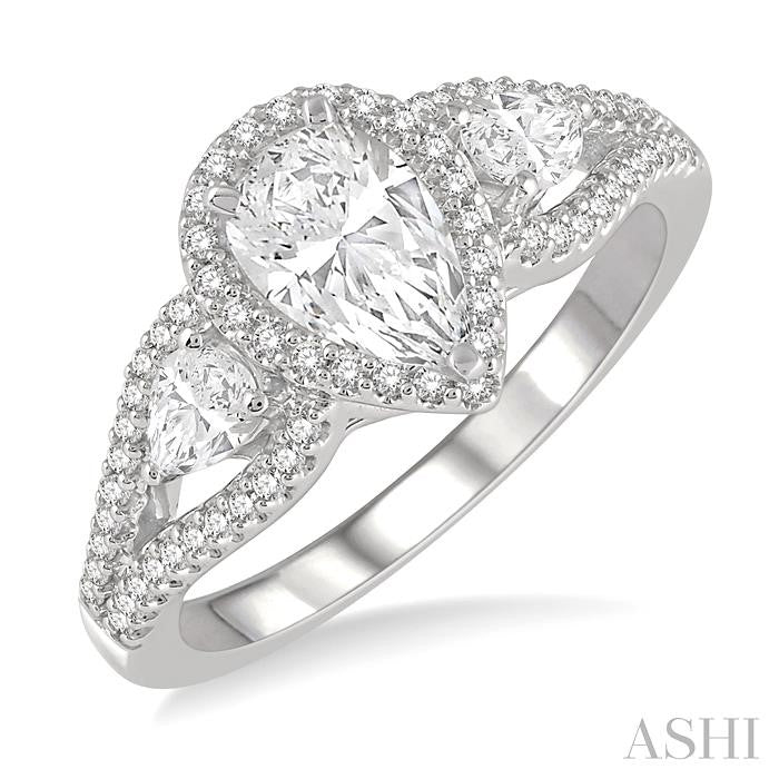 Pear Shape Past Present & Future Semi-Mount Halo Diamond Engagement Ring