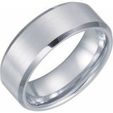 White Tungsten 8 mm Satin & Beveled-Edge Band Size 13.5