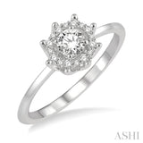 1/3 Ctw Floral Diamond Ladies Fashion Ring With 1/4 ct Round Cut Center Stone in 14K White Gold