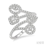 1/2 Ctw Branched Open End Shank Baguette and Round Cut Diamond Fashion Ring in 14K White Gold