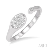 1/8 ctw Oval Shape Open End Lovebright Round Cut Diamond Ring in 14K White Gold
