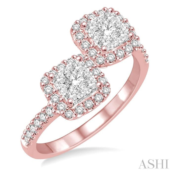2 Stone Halo Lovebright Diamond Fashion Ring