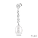 1/4 ctw Round Cut Diamond and 11x8.5MM Cultured Pearls Drop Hanging Lovebright Earring in 14K White Gold