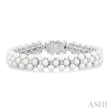 1 ctw 4MM Cultured Pearl and Round Cut Diamond Fashion Bracelet in 14K White Gold