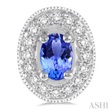 Oval Shape Gemstone & Halo Diamond Earrings