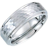 White Tungsten 8 mm Ridged Band with Bark Finish Size 6.5