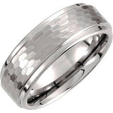 Tungsten 8 mm Ridged Band with Bark Finish Size 10.5