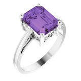 14K White Natural Amethyst Scroll Setting® Ring