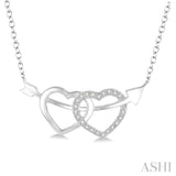 Silver Twin Heart Shape Arrow Diamond Fashion Pendant