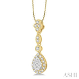 3/8 ctw Pear Shape Halo Lovebright Round Cut Diamond Pendant With Chain in 14K Yellow and White Gold