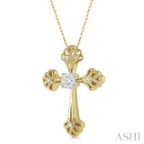 1/8 Ctw Tree Shape Cross Charm Round Cut Diamond Pendant With Chain in 14K Yellow and White Gold