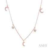 1/8 ctw Star and Moon Crescent Round Cut Diamond Necklace in 14K Rose Gold
