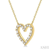 1/2 Ctw Heart Charm Baguette and Round Cut Diamond Necklace in 14K Yellow Gold