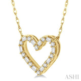 1/4 Ctw Heart Charm Baguette and Round Cut Diamond Necklace in 14K Yellow Gold