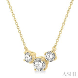 1 Ctw Three Stone Round Cut Diamond Necklace in 14K Yellow Gold