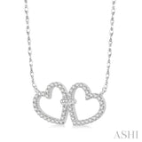 1/4 Ctw Coupled Twin Heart Round Cut Diamond Necklace in 10K White Gold