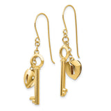 14K Gold Puff Heart Lock and Key Earrings